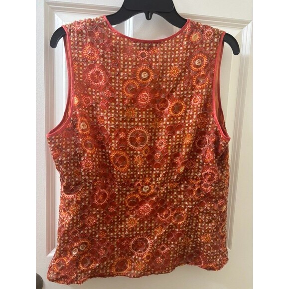 Etcetera Silk Sleeveless Blouse Size 14 orange abstract pattern v neck - Picture 9 of 10